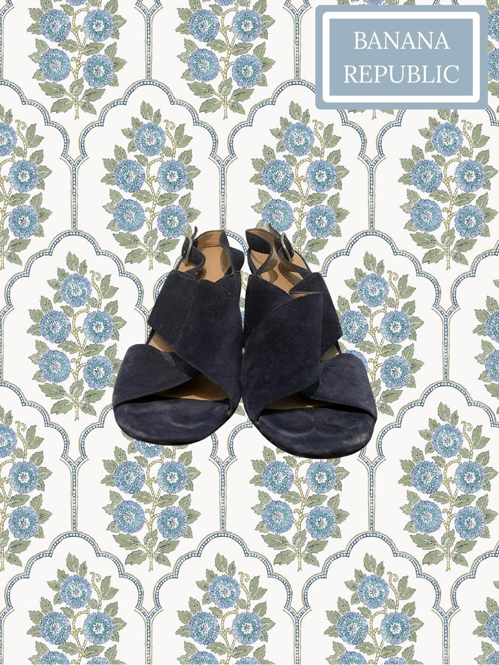 Banana Republic Navy Suede Crisscross Slingback Sandals